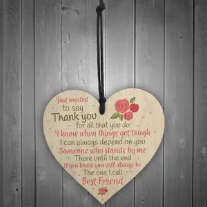 Red Ocean Friendship Thank You Birthday Gift Best Friend Plaque Wooden Hanging Heart Chic Sign Keepsake Poem