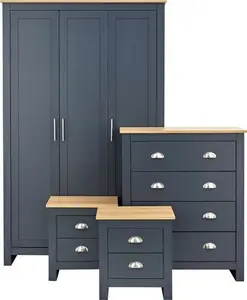 Lancaster 4 Piece Bedroom Furniture Set Slate Blue | Robert Dyas