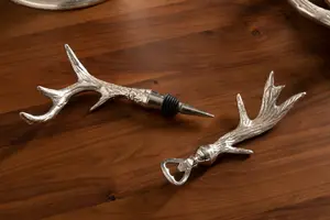 Interiors by Premier Nickel Coating Bottle Opener, With Antler Handle, Reflective Finish Jar Opener