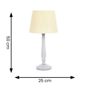 ValueLights Victoria Traditional Grey Wood Candlestick Table Lamp with Beige Tapered Shade