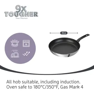 Prestige 9 x Tougher Silver Round Stainless Steel Induction Suitable Frying Pan with Ergonomic Handle 31cm