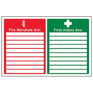 Fire Marshals First Aiders Safety Sign - Rigid Plastic 300x200mm (x3)