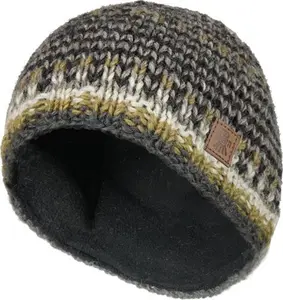 Pachamama Men Wool Beanie Skull Hat Fleece Lined Handknitted Charcoal Rough Stripe One-Size Handmade Skull Cap Extra Warm Fair Trade