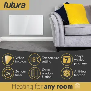 Futura Electric Panel Heater 1500W White Wall Mounted & Free Standing Glass Timer Thermostat Control Lot 20