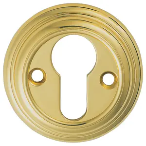 55mm Euro Profile Round Escutcheon Reeded Design Polished Brass Keyhole Cover