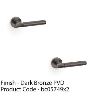 2 PACK - SOLID BRASS Reeded Door Handle Set - Dark Bronze Straight Lever on Round Rose