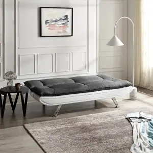 Michigan Fabric Sofa Bed 2 Seater Duo Contrast Fabric Chrome Legs Sofabed Recliner, Charcoal & White Faux Leather