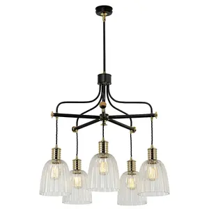 5 Bulb Chandelier Ceiling Light Black Highly Polished Brass LED E27 60W