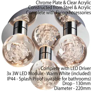 Flush Bathroom Ceiling Light IP44 Warm White LED Ball Modern Chrome Round Lamp