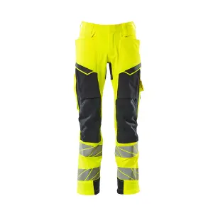 Mascot Accelerate Safe Trousers with Kneepad Pockets - Hi-Vis Yellow/Dark Navy   (42.5) (Leg Length - Long)