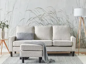 3 Seater Fabric Sofa with Ottoman Light Beige AVESTA