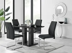 Furniturebox Imperia 4 Modern Black High Gloss Dining Table And 4 Black Lorenzo Chrome Dining Chairs Set