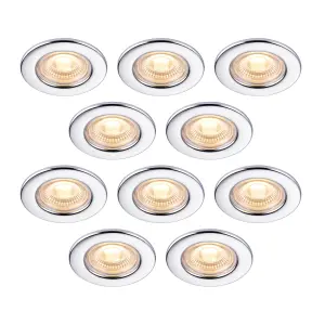 GoodHome Drexler Chrome effect Fixed LED Fire-rated Warm white Downlight IP65, Pack of 10