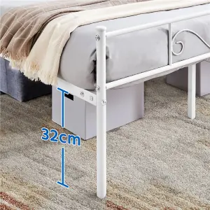 Yaheetech White 4ft6 Double Metal Bed Frame with Scroll Design Headboard and Footboard