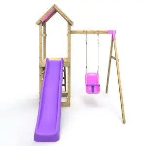 Rebo Adventure Wooden Climbing Frame, Swing Set and Slide - Rosa Pink