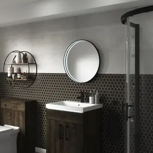 Sensio Aspect Matt Black Round Wall-mounted Bathroom & WC Illuminated mirror (H)60cm (W)60cm