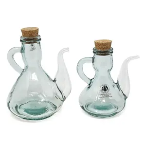 Recycled Glass Clear Solid Kitchen Dining Mixed Set of 2 Cruets w/ Corks 250ml, 500ml