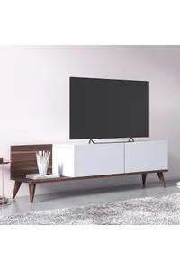 Soho TV Stand with 1 Shelves and 2 Cabinet, 152 x 35 x 43 cm TV Unit Table for TVs up to 55 inch, Walnut/White