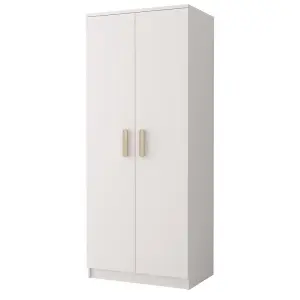 Smyk 06 White Matt Hinged Wardrobe W800mm H1930mm D500mm with Elegant Oak Sonoma Handles