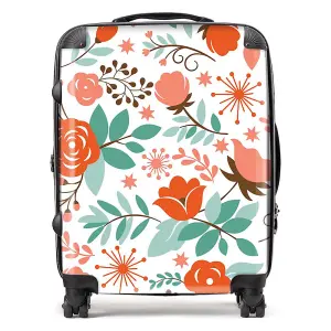 Orange Floral Pattern Suitcase - Large