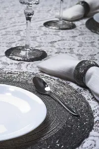 Penguin Home Glass Beaded, Round Placemat, Coasters and Napkin Rings