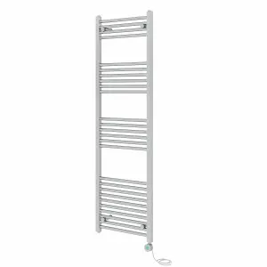 Rinse Bathrooms Prefilled Electric Thermostatic Heated Towel Rail Bathroom Radiator Straight with 800W Timer Chrome 1600x500mm