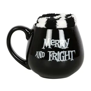 Something Different Merry & Fright Christmas Mug and Sock Set Black/White (One Size)