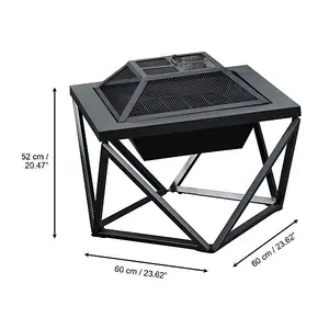 Teamson Home Outdoor Wood Burning Fire Pit, Square Metal Garden Heater, Log Burner, Includes Lid & Poker - 60 x 60 x 52 (cm)