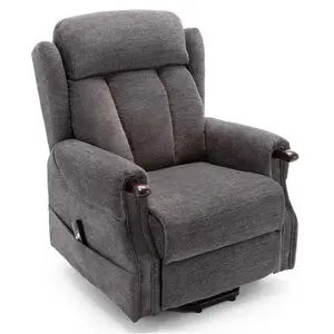 Rise Recliner Chair With Single Motor, Remote Control And Pocket Storage In Charcoal Fabric