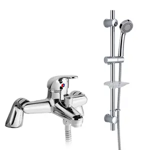 Nes Home Chrome Deck Mounted Bath Filler Shower Mixer Slider Rail Handset Kit