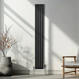 Oval Column Radiator & Valves - 1800mm x 240mm - Black