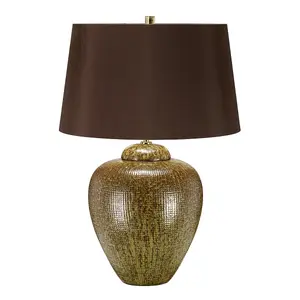 Table Lamp Green Brown Glaze Finish Brown Tapered Cylinder Shade LED E27 60W