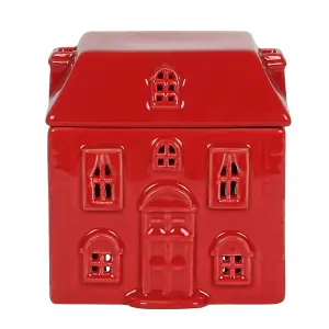 Red Ceramic House Oil Burner and Wax Melt. H12 x W12 cm