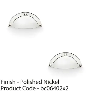 2 PACK - Half Moon Cup Handle Polished Nickel 86mm Centres Solid Brass Shaker Drawer Pull