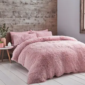 Cuddly Faux Fur Duvet Cover Set with Pillowcases Blush / 220 x 260cm Duvet Cover + 2 Standard Pillowcases