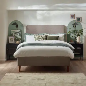 Furniturebox UK Double Bed - 'Romy' Upholstered Taupe Beige Double Bed Frame Only (No Mattress) - 100% Recycled Eco Fabric