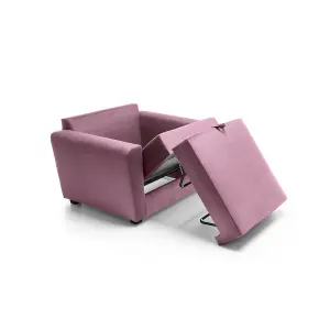 Olly Velvet Single Sofa Bed in Pink