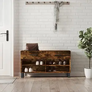 Berkfield Shoe Bench Smoked Oak 102x35x55 cm Engineered Wood