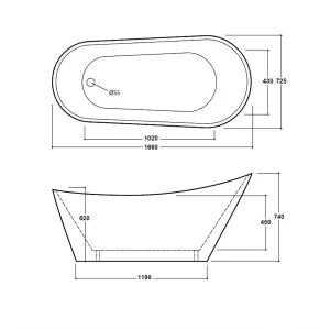 Luxury 1660mm Matt White Slipper Bath