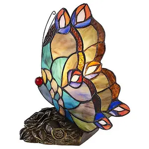 Beautiful Handmade Multi-Coloured Glass Butterfly Tiffany Lamp with Bronze Base