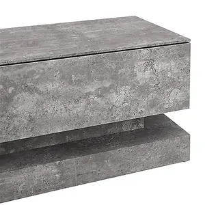 Step TV Stand With Storage for Living Room and Bedroom, 1800 Wide, LED Lighting, Media Storage, Concrete Effect Finish