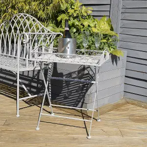 Charles Bentley Wrought Decorative Iron Garden Side Table - Grey