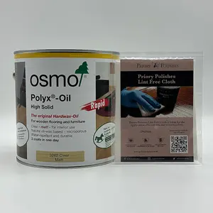 Osmo Polyx Oil Rapid Clear Matt 2.5 Litre (3262) & Free Priory Polishes Lint Free Cloth