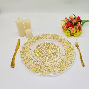 Neel Blue Charger Plates for Table Decoration - Royal Gold Design - Pack of 12