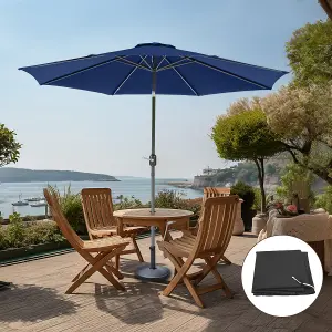 SunDaze 2.7M Blue Round Garden Parasol Outdoor Patio Umbrella, Base Weights & Weather Protective Cover