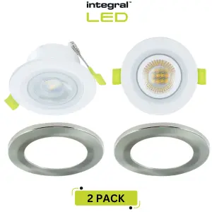 Smart Alexa Fire Rated LED Downlights: IP65 600LM 5W 2700K to 6500K Dimmable - Satin (2 Pack)