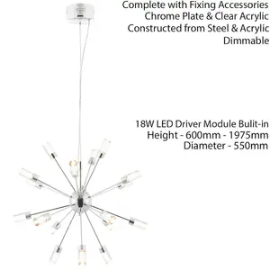 LED Ceiling Pendant Light 18W Warm White Bulb Chrome Hanging Star Feature Kit