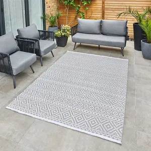 Grey Outdoor Rug, Geometric Stain-Resistant Rug For Patio Decks, 3mm Modern Outdoor Luxurious Area Rug- 190cm X 290cm