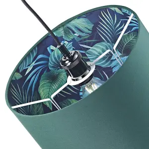 Stylish Forest Green Cotton Fabric Lamp Shade with Inner Jungle Palm Tree Print