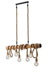 Luminosa Rope Design Bar Pendant, Wood, E27